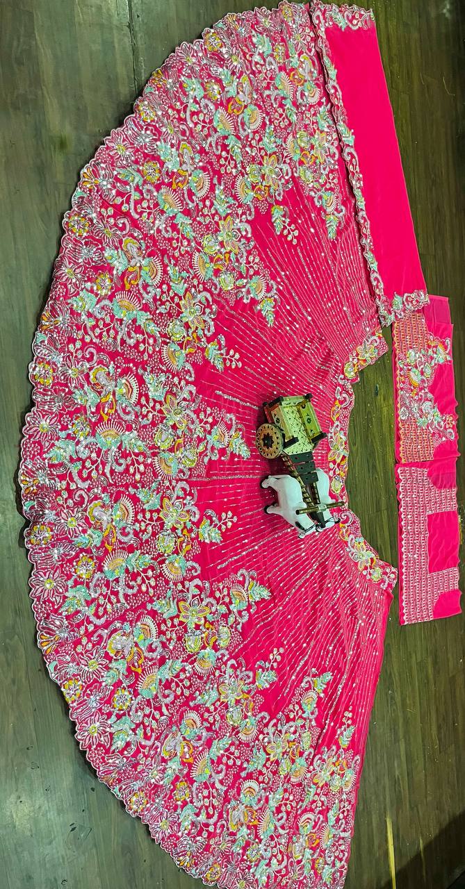 Pink Georgette Floral Embroidered Lehenga Choli