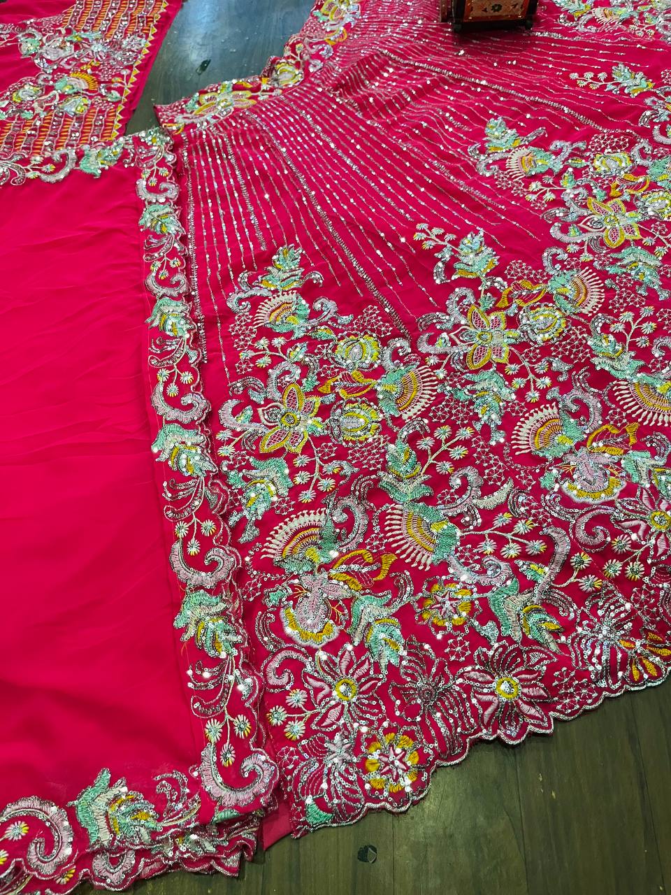 Pink Georgette Floral Embroidered Lehenga Choli
