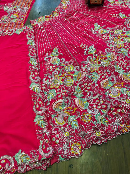 Pink Georgette Floral Embroidered Lehenga Choli