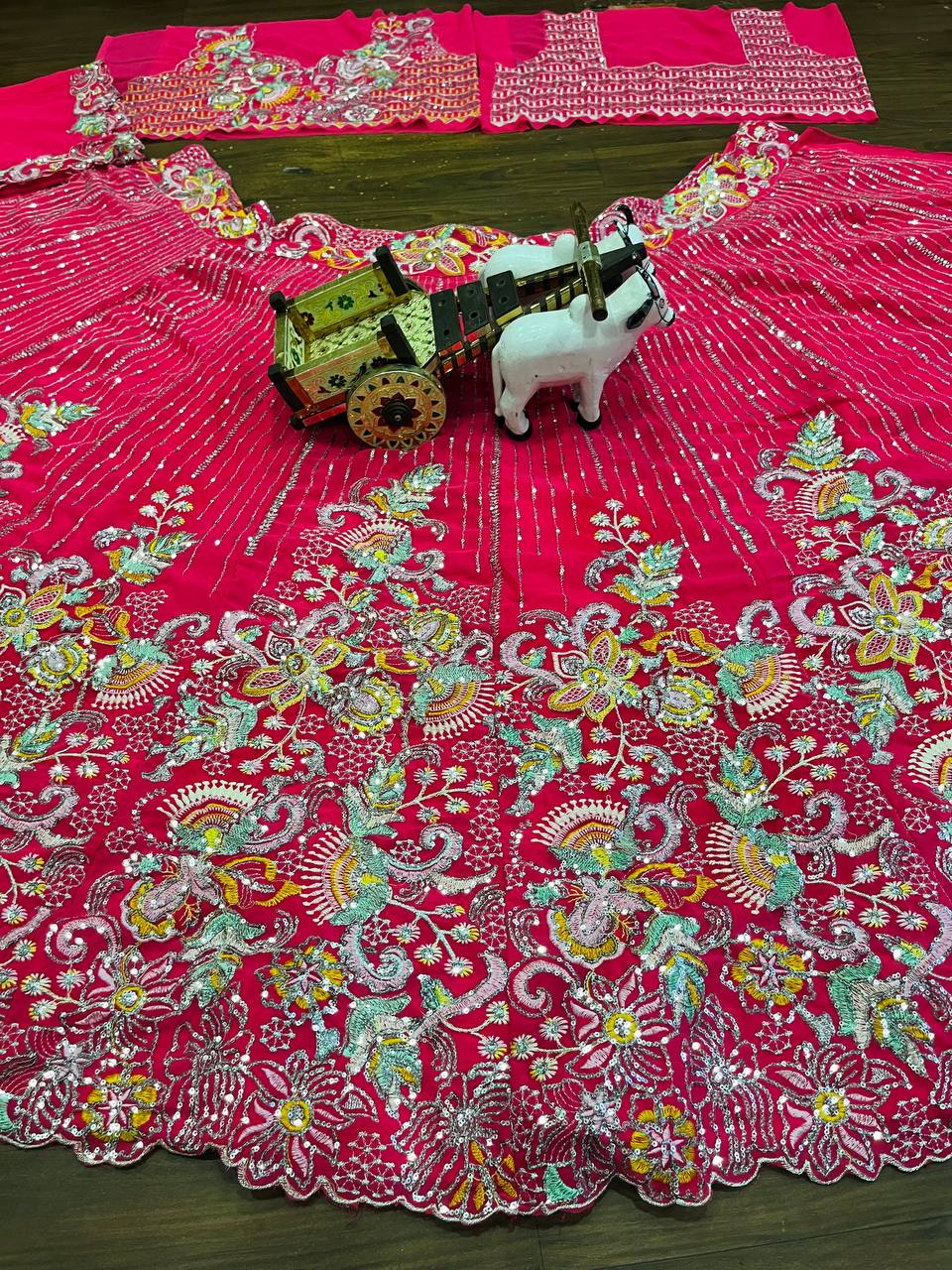 Pink Georgette Floral Embroidered Lehenga Choli