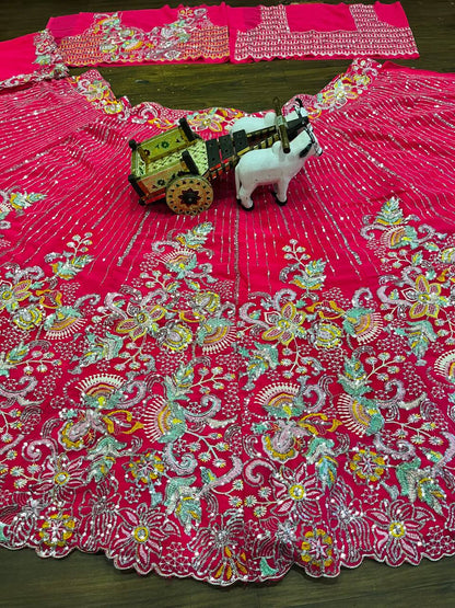 Pink Georgette Floral Embroidered Lehenga Choli