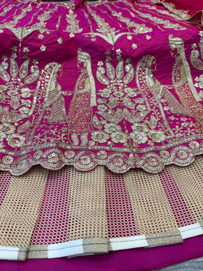 Pink Color Tafeta Silk Embroidered Semi Stitched Lehenga Choli
