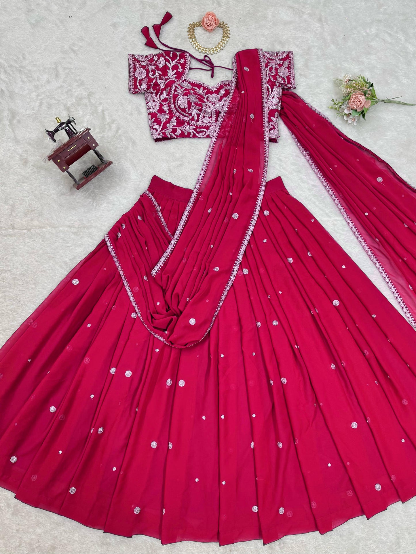 Pink Color 1 Min Ready to Wear Ruffle Style Georgette Lehenga Saree