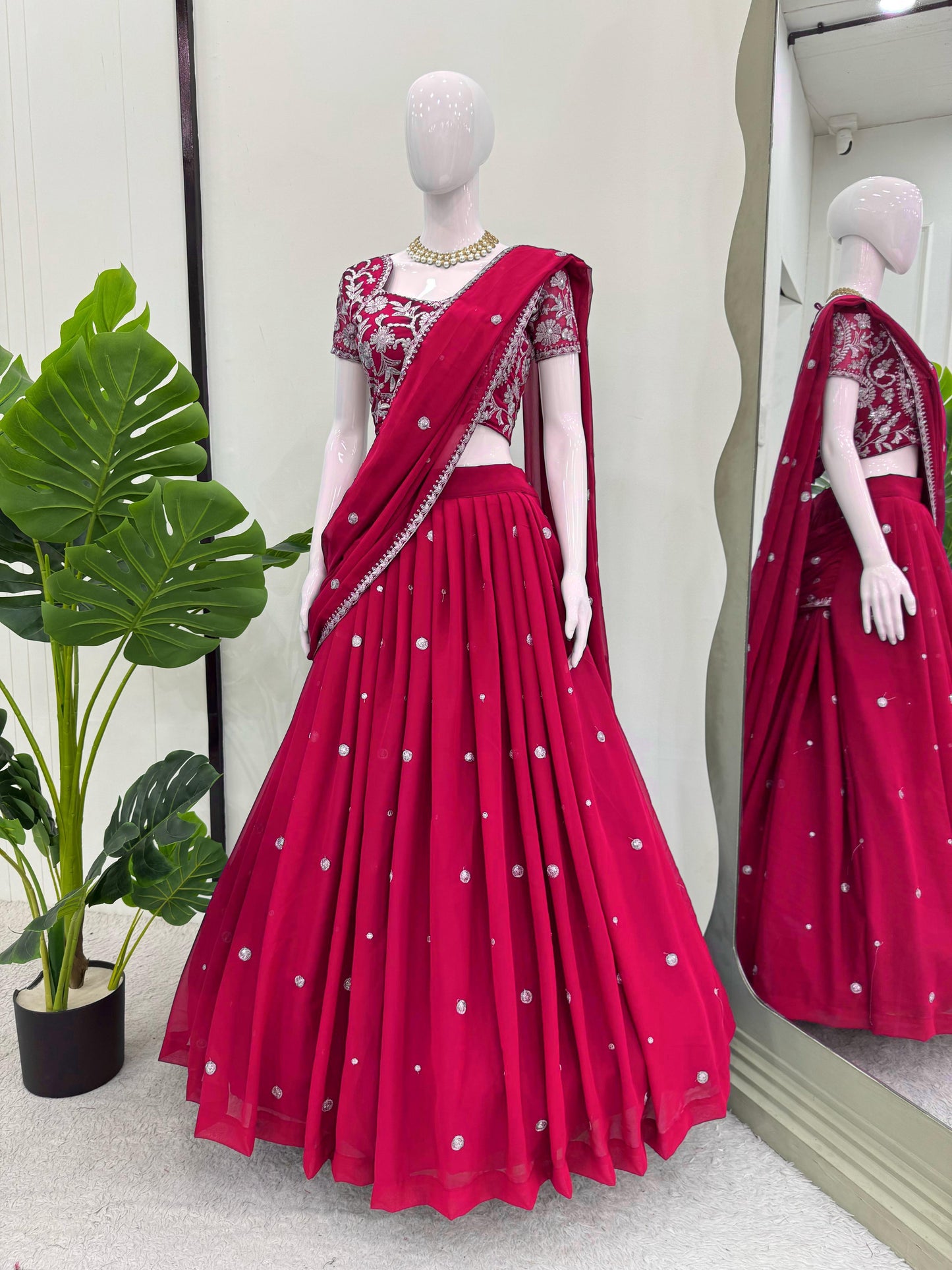 Pink Color 1 Min Ready to Wear Ruffle Style Georgette Lehenga Saree