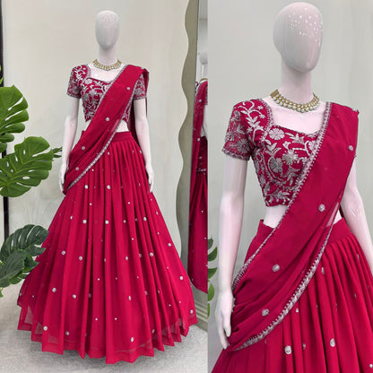 Pink Color 1 Min Ready to Wear Ruffle Style Georgette Lehenga Saree
