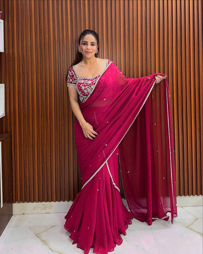 Pink Color 1 Min Ready to Wear Ruffle Style Georgette Lehenga Saree