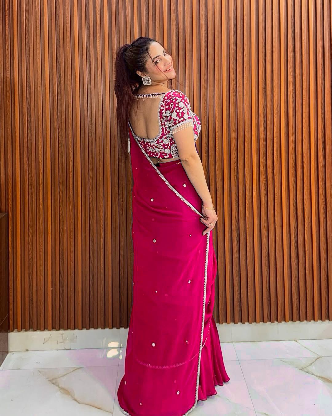 Pink Color 1 Min Ready to Wear Ruffle Style Georgette Lehenga Saree
