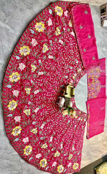 Pink Color Georgette Embroidered Lehenga Choli