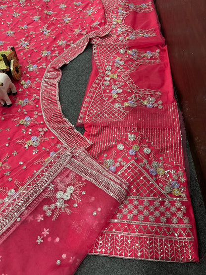 Carrot Pink Soft Net Sequence Semi Stitched Lehenga Choli