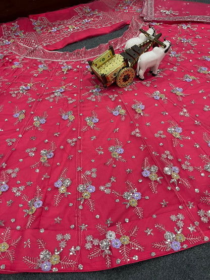 Carrot Pink Soft Net Sequence Semi Stitched Lehenga Choli