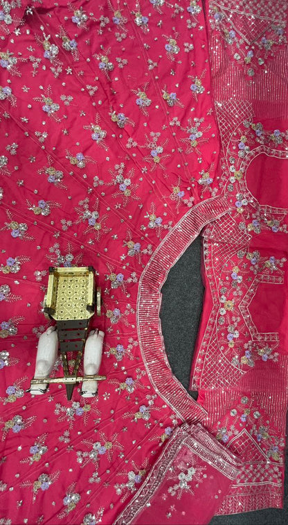 Carrot Pink Soft Net Sequence Semi Stitched Lehenga Choli