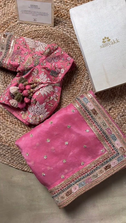 Pink Color Organza Designer Saree
