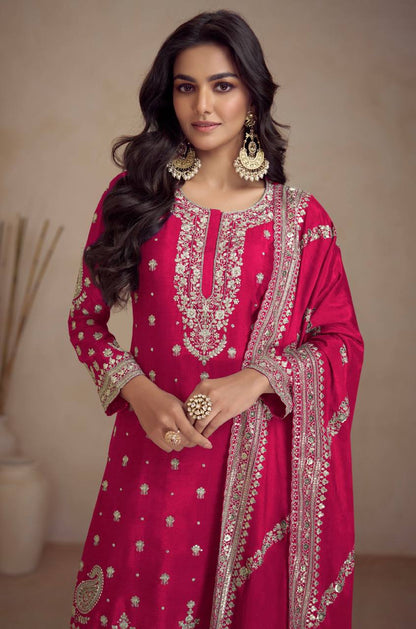 Pink Color Chion Embroidered Work Full Stiched Sharara Suit