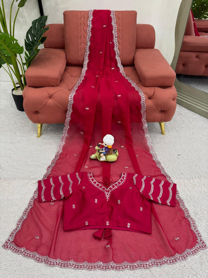 Pink Tuby Silk Embroidered Work Saree Blouse