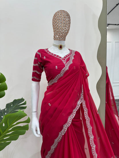 Pink Tuby Silk Embroidered Work Saree Blouse