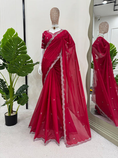 Pink Tuby Silk Embroidered Work Saree Blouse