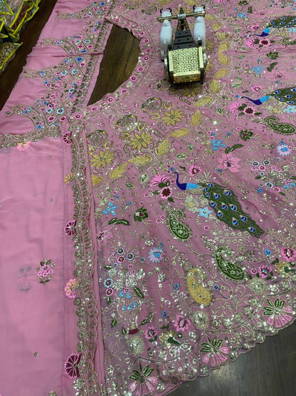 Pink Color Georgette Heavy Embroidered Lehenga