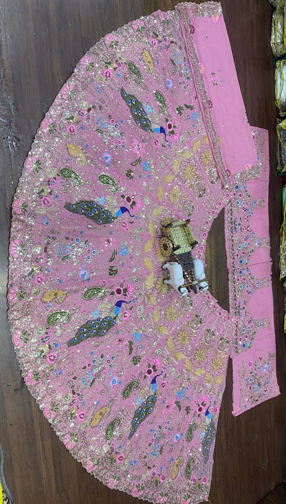 Pink Color Georgette Heavy Embroidered Lehenga