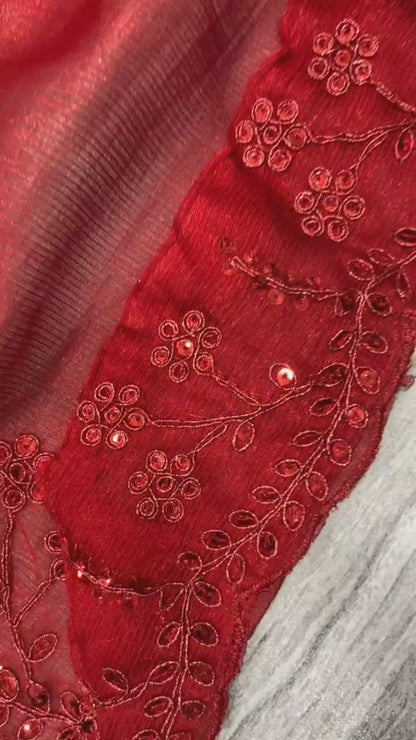 Red Colour Vichitra Silk Embroidery Sequence Design Work Lehenga Choli