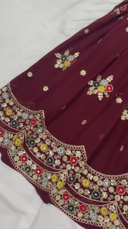 Super Hit Dark Maroon Georgette Fully Stitched Sharara Suit