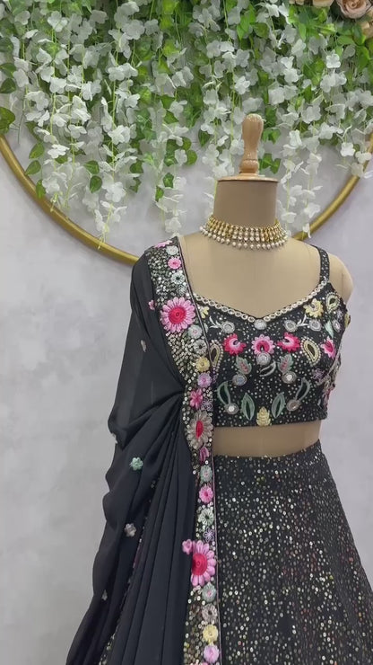 Beauty Black Georgette Sequence Work Lehenga Choli