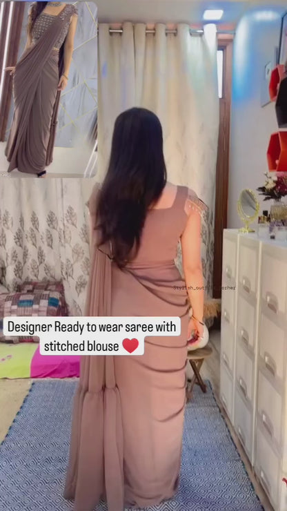 Ready to Wear 1 Min Ruffle Work Designer Saree with Stitched Blouse