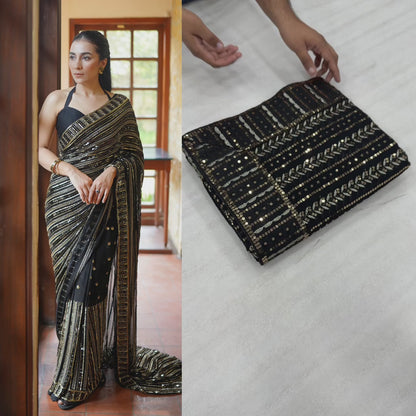 Gold Sequence Work Black Georgette Party Wear Saree
