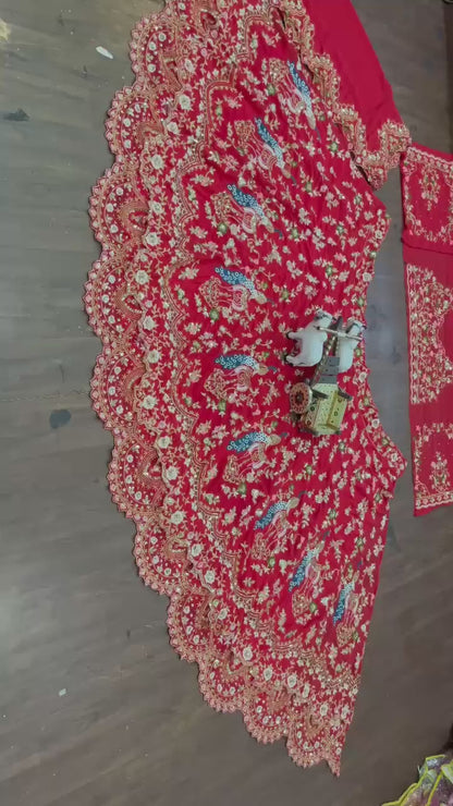 Red Georgette Heavy Work Lehenga Choli For Bridal Wear