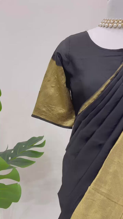 Black Color Kota Silk 1 Min Ready to Wear Saree