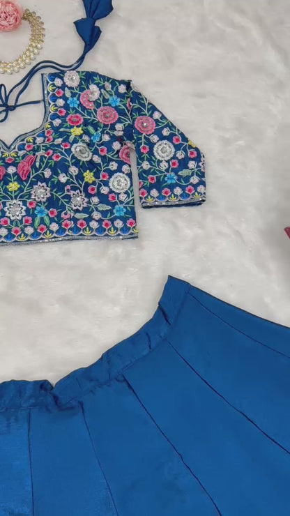 Blue Color Floral Work Silk Semi Stitched Lehenga Choli