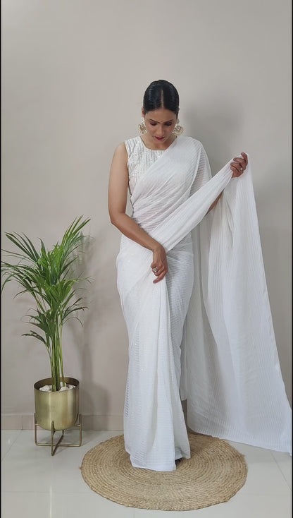 Amazing Pure Georgette 2mm Sequence All Over Work Designer Saree