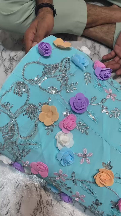 Skyblue Color Georgette 3D Flower Work Lehenga Choli