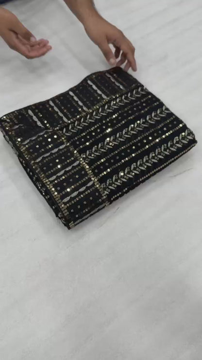 Black Georgette Sequence Work Saree