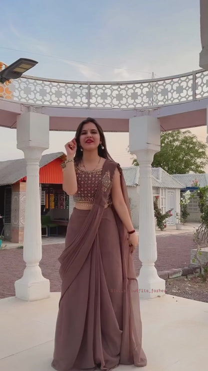 Ready to Wear 1 Min Ruffle Work Designer Saree with Stitched Blouse