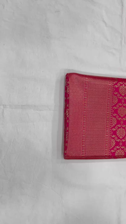 Pink Colour Lichi Silk Jacquard Weaving Wedding Wear Saree