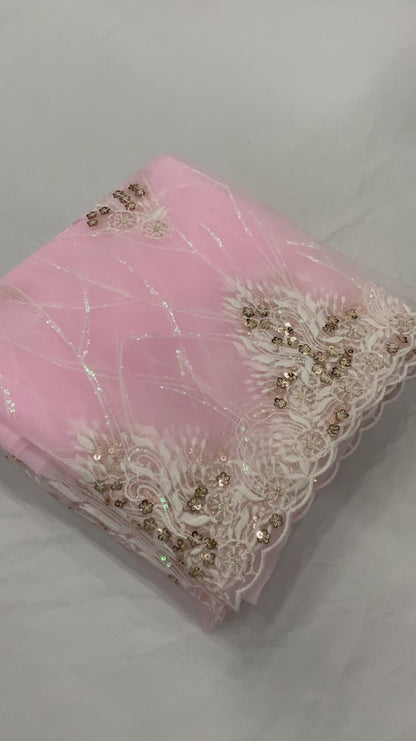 Pink Soft Net Rainbow 5mm Sequence Work Saree For Women