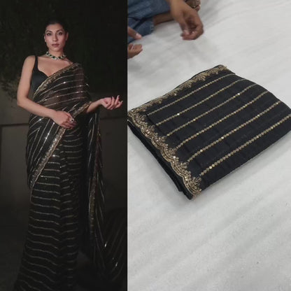 Designer Black Sequence Work Heavy Saree Blouse