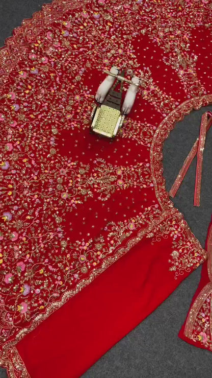 Red Color Georgette Wedding Wear Lehenga Choli