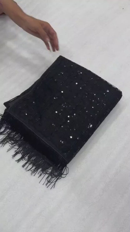 Function Wear Black Soft Net Sequence Work Saree For Women