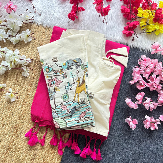 Khadi Cotton Saree With Fully Stiched Designer Blouse