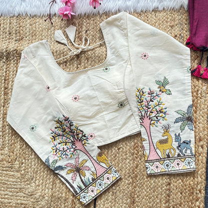Amazing Khadi Cotton Saree With Fully Stiched Blouse