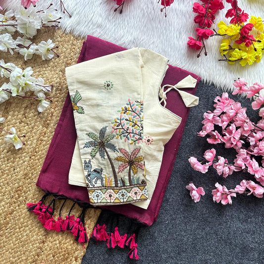 Amazing Khadi Cotton Saree With Fully Stiched Blouse