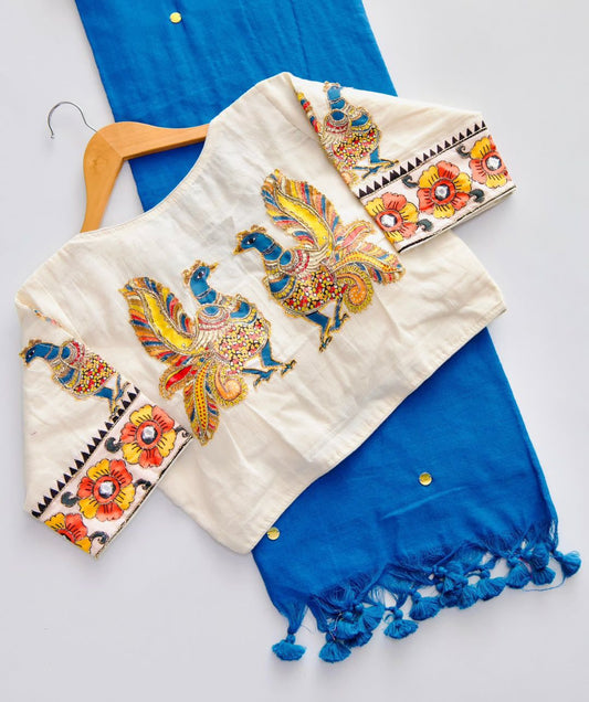 Pure Cotton Saree Wid Stiched Peacock HandWork Designer Blouse