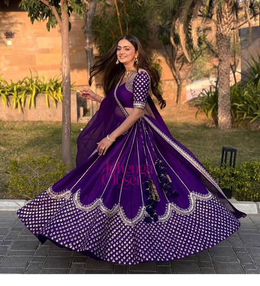 Purple Georgette Embroidered Lehenga Choli