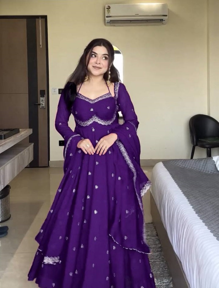 Red Georgette Anarkali Suit Set with 4-Meter Flair Fully Stiched