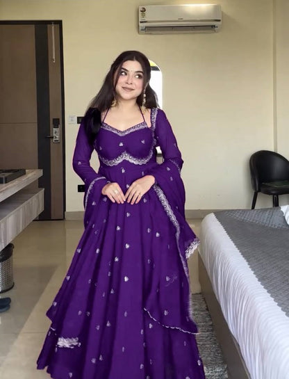 Red Georgette Anarkali Suit Set with 4-Meter Flair Fully Stiched