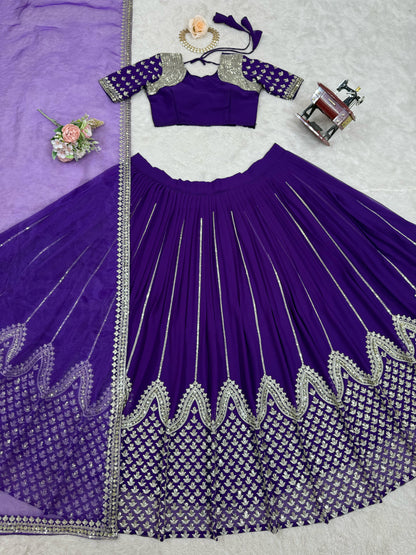 Purple Georgette Embroidered Lehenga Choli