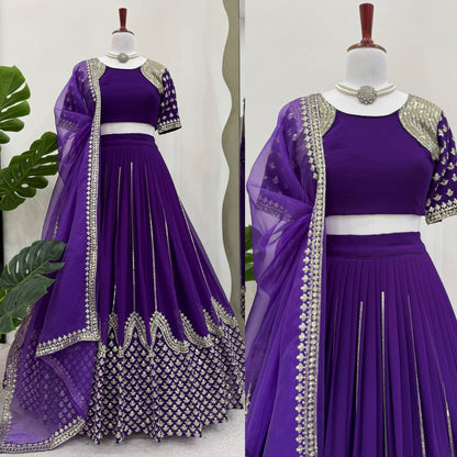 Purple Georgette Embroidered Lehenga Choli