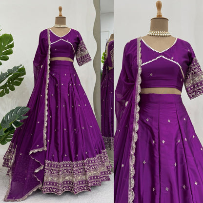 Purple Satin Silk Sequence Work Lehenga Choli