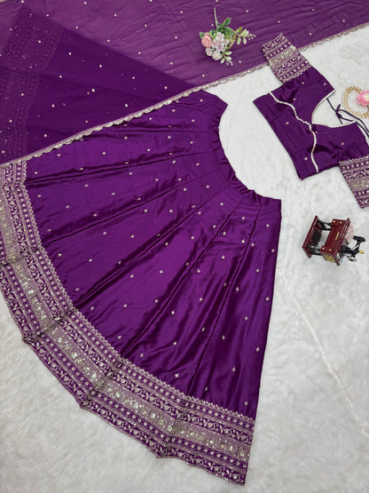 Purple Satin Silk Sequence Work Lehenga Choli